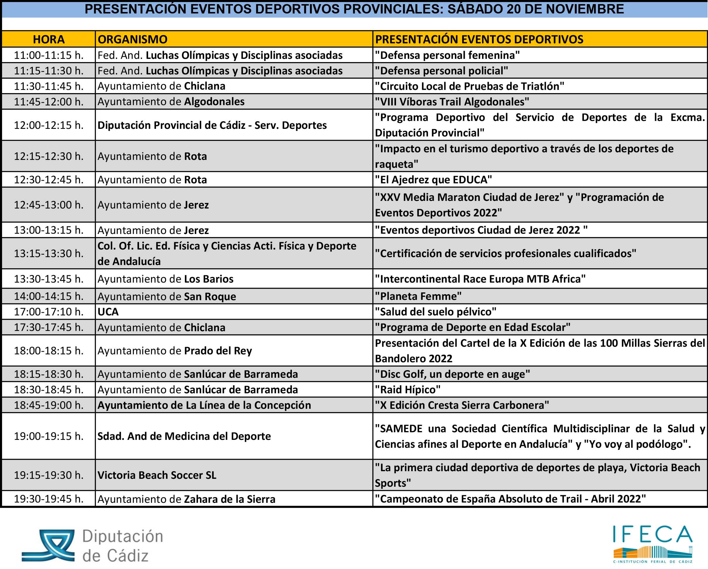 Programación sábado 20